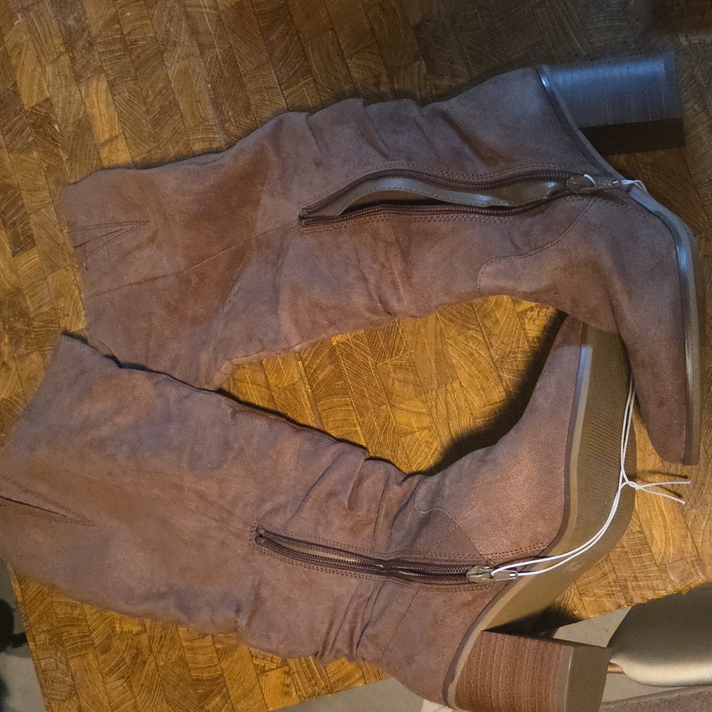Brown Suede Knee-High Boots